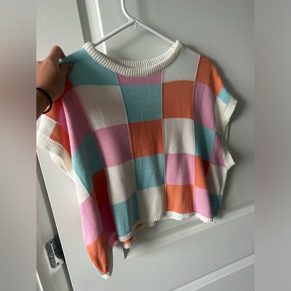 OLIVIACEOUS Plaid Shortsleeve Sweater Size Large